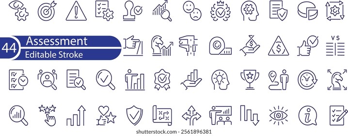 Assessment line icons. Editable stroke icons set.