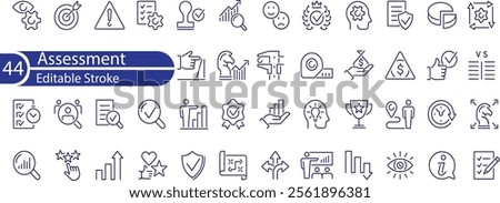 Assessment line icons. Editable stroke icons set.