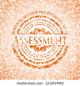 Assessment orange tile background illustration. Square geometric mosaic seamless pattern with emblem inside.