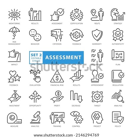 Assessment - outline icon set, vector, simple thin line icons collection