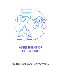 Evaluación del icono de concepto de gradiente azul del producto. Impacto sensorial en el comportamiento de los clientes, idea abstracta de la ilustración de línea delgada. Comportamiento de los consumidores. Dibujo de contorno aislado. Se usa una fuente Myriad Pro-Bold