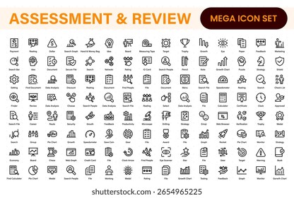 Paquete de iconos de evaluación y revisión. Incluye estrellas de calificación, Encuestas, formularios de Comentarios y herramientas de evaluación.