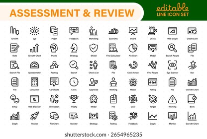Paquete de iconos de evaluación y revisión. Incluye estrellas de calificación, Encuestas, formularios de Comentarios y herramientas de evaluación.