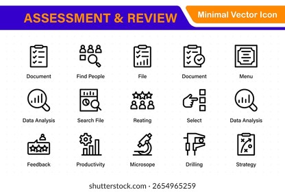 Paquete de iconos de evaluación y revisión. Incluye estrellas de calificación, Encuestas, formularios de Comentarios y herramientas de evaluación.