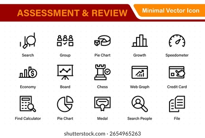 Paquete de iconos de evaluación y revisión. Incluye estrellas de calificación, Encuestas, formularios de Comentarios y herramientas de evaluación.
