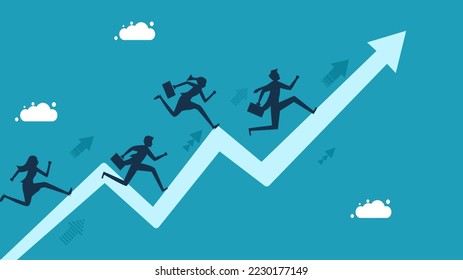 Assessment of staff scores. Career growth. Businessman employee running up the performance graph