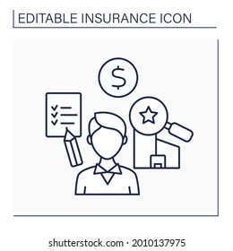 Assessor line icon. Person calculates or estimates price or value. Assessments for purposes of taxation.Insurance concept. Isolated vector illustration. Editable stroke