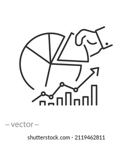 Asset Allocation Icon, Invest Plan, Stock Market And Up Graph, Profit Growth Graphic, Thin Line Symbol On White Background - Editable Stroke Vector Illustration