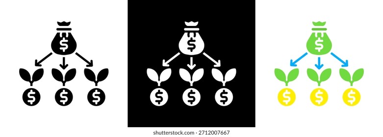 Conjunto de iconos de asignación de activos Ilustración vectorial de glifos