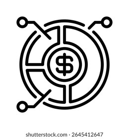 Icono de línea de asignación de activos, símbolo de esquema para equilibrio de Cartera, estrategia de inversión, planificación financiera, control de riesgos y distribución de patrimonio. Icono de signo de Vector.