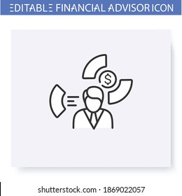Icono de línea del especialista en asignación de activos. Asesor financiero. Orientación en materia de gestión, contabilidad y control financiero. Gestión y mejora del capital. Ilustración vectorial aislada. Trazo editable 