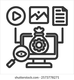 Asset Auditing Outline Icon Vector Illustration