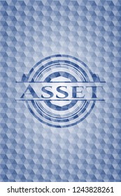 Asset blue badge with geometric background.