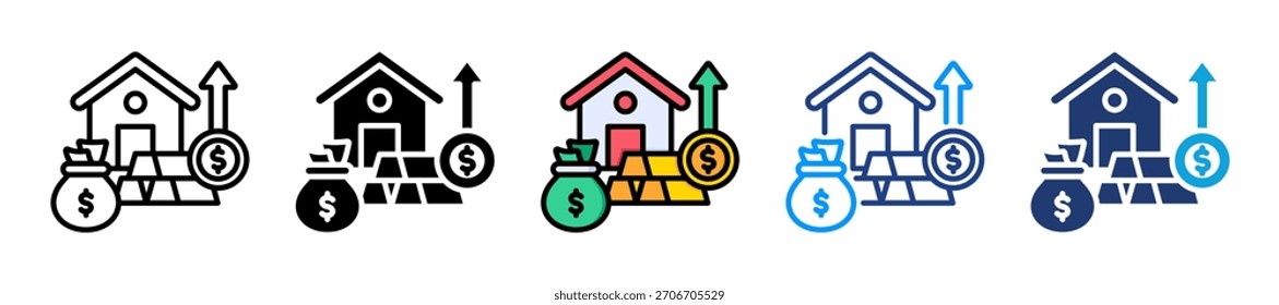 Conjunto de iconos de crecimiento de activos Ilustración vectorial de Colección de estilo múltiple