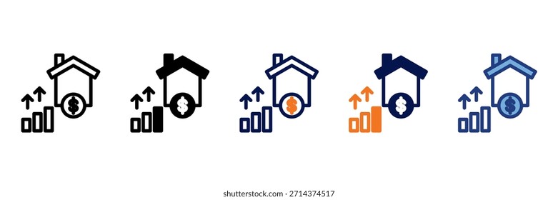 Conjunto de iconos de crecimiento de activos con varios estilos Ilustración vectorial