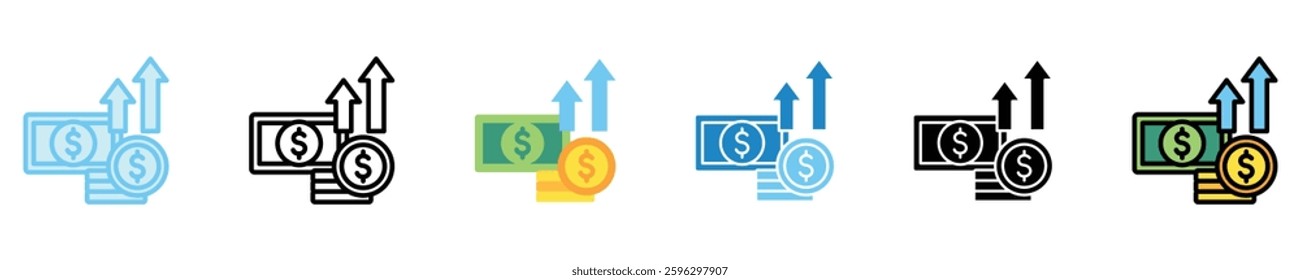 Asset Growth multi style icon set, mini illustration. use for modern concept, print, UI, UX kit, web and app development. Vector EPS 10, related to money investment, finance, economy, business.