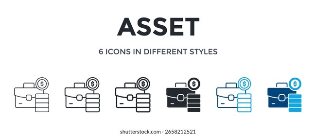 Asset Icon In Different Style Vector Illustration. Designed In Thin Line, Regular Line, Bold Line, Glyph, Color Line, And Color Glyph Style Can Be Used For Web