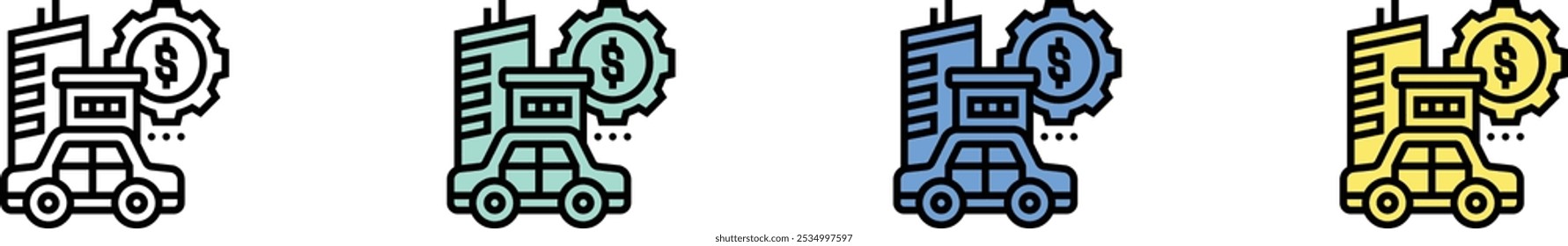 asset icon. Outline, Green, Blue and Yellow Style Design Isolated On White Background