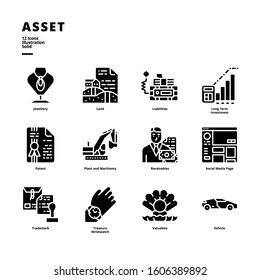 Asset icon set for digital media and printing media.