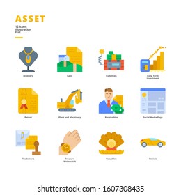 Asset icon set for digital media and printing media.