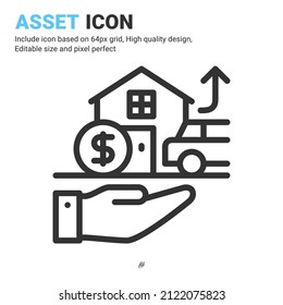 Asset icon vector with outline style isolated on white background. Vector illustration property sign symbol icon concept for digital business, finance, industry, apps, web and project