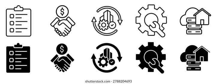 Asset life cycle icon set. Planning and acquisition Vector Illustration