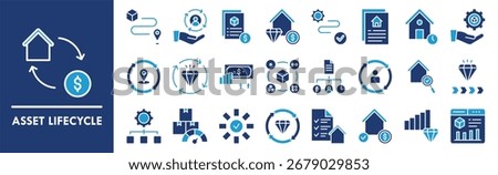 Asset Lifecycle icon collection set. Containing design business, management, asset, lifecycle, system, process