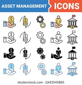 Asset management banner icon set with multiple style.