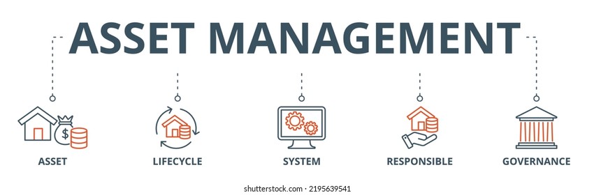 Asset management banner web icon vector illustration concept with icon of asset, life cycle, system, responsible and governance