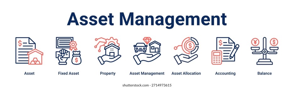 Asset Management banner web icon vector illustration concept for business with icon of Asset, Fixed Asset, Property, Asset Management, Accounting.