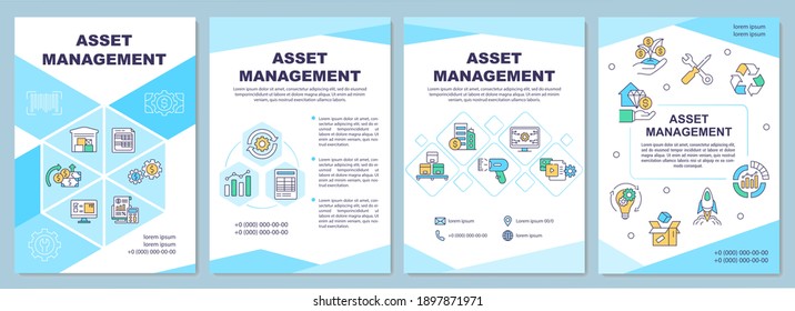 Asset management brochure template. Business finance. Flyer, booklet, leaflet print, cover design with linear icons. Vector layouts for magazines, annual reports, advertising posters