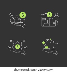 Asset Management Chalk Icons Set. Financial Resources. Risk Management, Infrastructure, Fixed, Enterprise.Business Concept. Isolated Vector Illustrations On Chalkboard