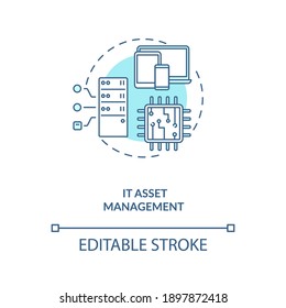 IT asset management concept icon. AM type idea thin line illustration. Business processes and practices. Organization values information. Vector isolated outline RGB color drawing. Editable stroke