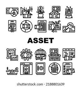 Asset Management Digital Business Icons Set Vector. Finance Technology, Data Financial Money, Investment Fund, Wealth System Company Asset Management Digital Business Black Contour Illustrations