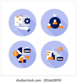 Asset management flat icons set. Financial resources. Digital management, human capital, total asset count, value.Business concept. Vector illustration