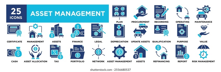 Asset Management icon collection set. Containing design finance, business, management, money, investment, asset	