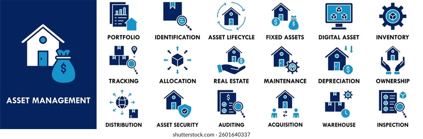 Asset Management icon collection set. Containing design business, management, investment, finance, money