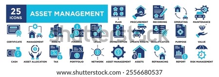 Asset Management icon collection set. Containing design finance, business, management, money, investment, asset	