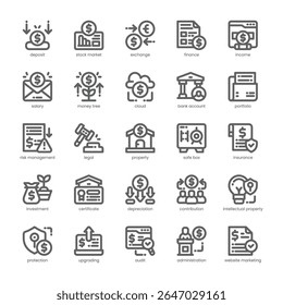 Pack de iconos de gestión de activos para su Sitio web, móvil, presentación y diseño de logotipos. Diseño del esquema del icono de gestión de activos. Ilustración gráfica de Vector y trazo editable.