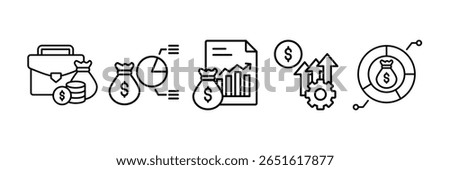 Asset Management Icon Set Multiple Style Collection, Containing design Investment Portfolio, Budget Allocation, Financial Data, Budget Allocation, Financial Improvement
