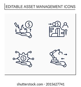 Asset Management Line Icons Set. Financial Resources. Risk Management, Infrastructure, Fixed, Enterprise.Business Concept. Isolated Vector Illustration.Editable Stroke