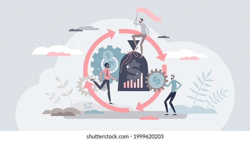 Asset management as operating and maintaining finances tiny person concept. Cost effective economical process cycle vector illustration. Business development with professional money resource control.
