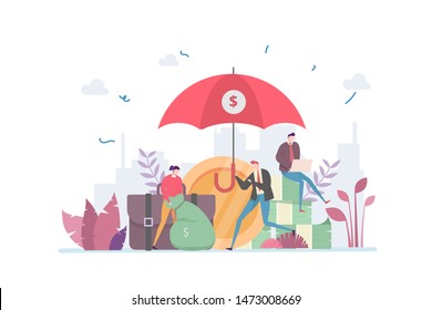 Asset Management Security Vector Illustration Concept Showing a financially literacy businessman aware to secure wealth asset, Suitable for landing page, ui, web, App intro card, editorial, banner