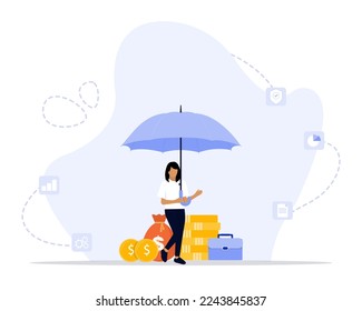 Asset Management Security Vector Illustration Concept Showing a financially literacy businessman aware to secure wealth asset, Suitable for landing page, ui, web, App intro card, editorial, banner