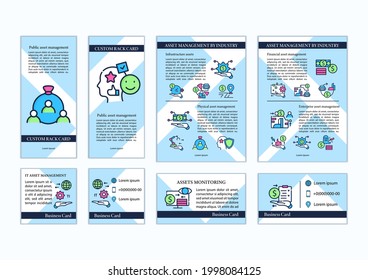 Asset management set of marketing templates. Financial resources set of marketing templates. Monitoring accounts advertisements include brochures , banner, social poster , flyer,business cards