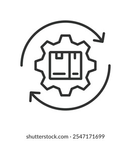 Asset Management Pistas los activos logísticos, icono en el diseño de línea. Activo, seguimiento, logística, inventario, sobre fondo blanco Vector. Icono de trazo editable de los recursos logísticos de las Pistas de Asset Management