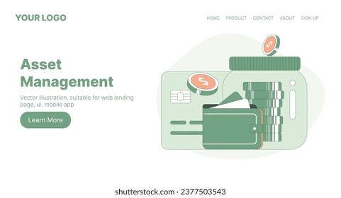 Asset management. Web landing page design. Flat cartoon vector illustration. Vector illustration, suitable for web landing page, ui, mobile app