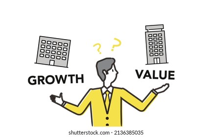 Asset Management,Growth vs. Value Investing image,simple vector illustration