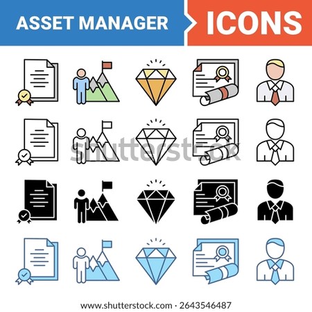 Asset manager banner icon set with multiple style.