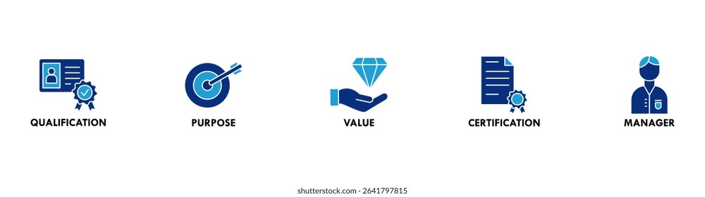 Asset manager banner web icon vector illustration concept with icon of qualification, purpose, value, certification and manager